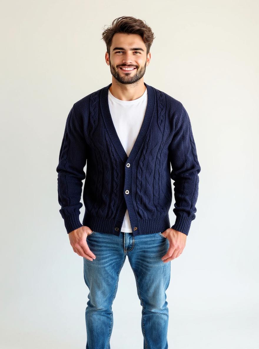 Navy Cable Knit Cardigan